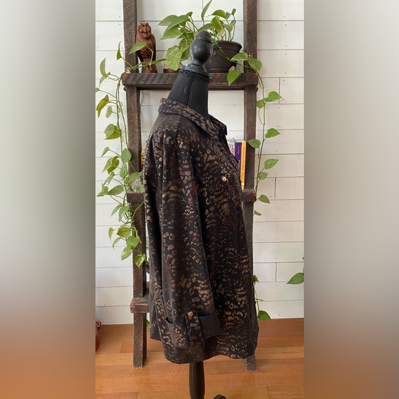 JM Collection: Black and Brown Animal Print  Jacket with Cuffed Sleeves - Picture 12 of 17